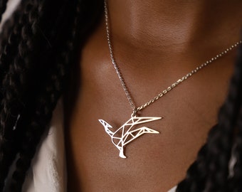 Sterling Silver Origami Pterodactyl Necklace, Silver Dinosaur Necklace, Geometric Pattern Pterodactyl Dinosaur Pendant, Dinosaur Charm