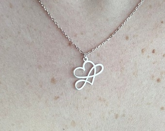 Infinity Symbol in Heart Necklace, Line Art Heart Necklace, Cute Necklace, Minimalist Jewelry, Gift for Girlfriend, Dainty Silver Jewelry