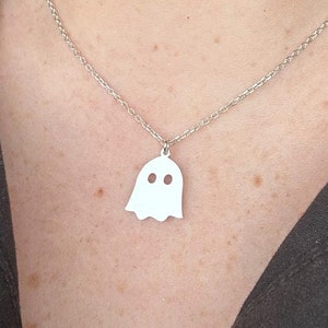 Cute Ghost Necklace for Halloween, Sterling Silver Halloween Necklace, Spooky Jewelry, Dainty Ghost Necklace, Fall Autumn Halloween Gifts
