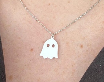 Cute Ghost Necklace for Halloween, Sterling Silver Halloween Necklace, Spooky Jewelry, Dainty Ghost Necklace, Fall Autumn Halloween Gifts