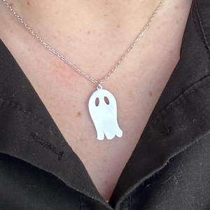 Spooky Ghost Necklace, Silver Ghost Necklace, Creepy Gifts for Halloween, Ghost Jewelry, Handmade Silver Necklace, Ghost Gifts