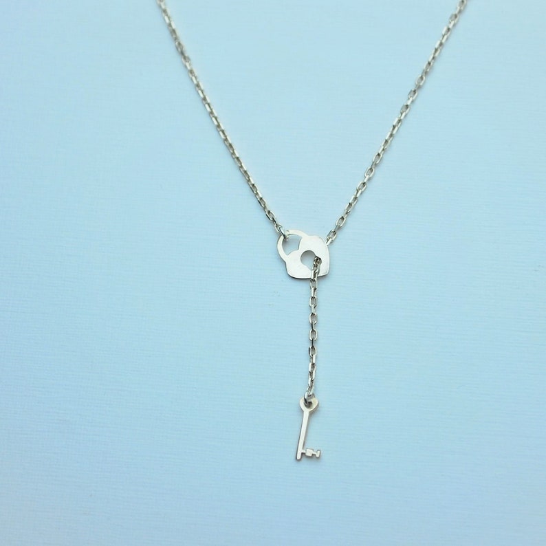 Sterling Silver Lock and Key Necklace, Long Dangle Necklace, Lock and ...