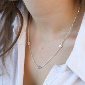 Sterling Silver Stars Necklace, Celestial Jewelry, Minimalist Star Pendant, Star Charm Necklace, Triple Star Pendant, Sparkle Star Necklace