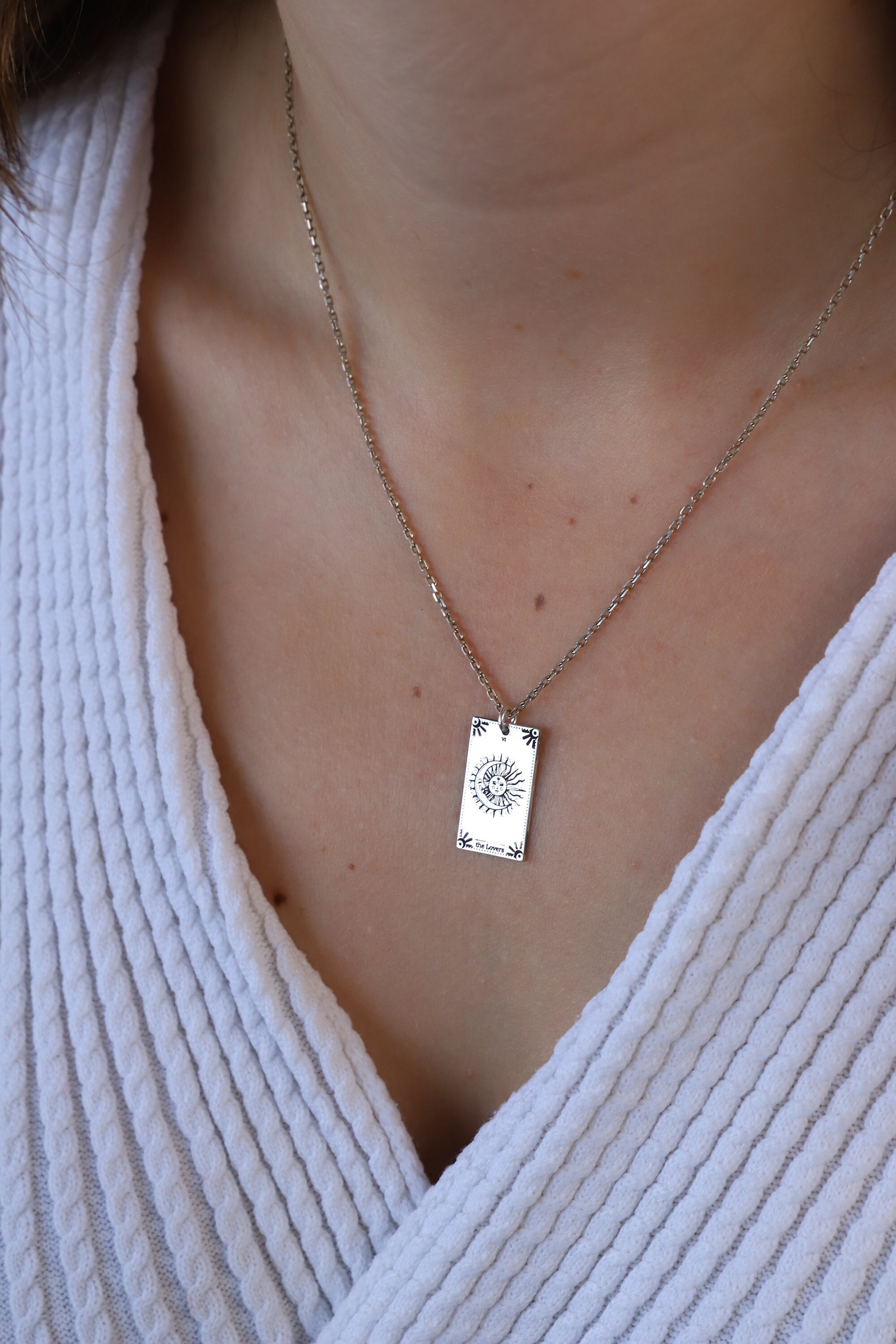 Sterling Silver Tarot Necklace, Tarot Card Jewelry, Spiritual Necklace, Tarot Pendant, Astrology Card Necklace, Spiritual Jewelry