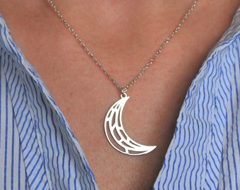Open Crescent Moon Necklace Sterling Silver, Delicate Moon Necklace, Celestial Necklace, Crescent Moon Pendant, Silver Crescent Pendant