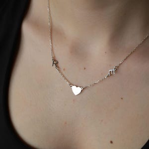 Personalized Initial Necklace with Heart, Dainty Letter Necklace, Romantic Jewelry, Couples Initial Necklace, Tiny Heart and Letters Charm