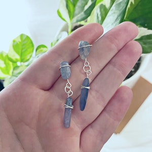 Raw Blue Kyanite Dangle Earrings - Handmade Wire Wrap Earrings