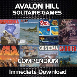 Avalon Hill Solitaire Games Compendium Complete WWII Wargame Reference - Tableros de mapas, hojas de contador, libro de reglas, gráficos, hojas de registro, tarjetas