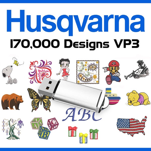 170 000 Husqvarna Viking VP3 Machine Embroidery Designs Collection Husqvarna Viking sur USB - Également compatible avec les machines PFAFF les plus récentes