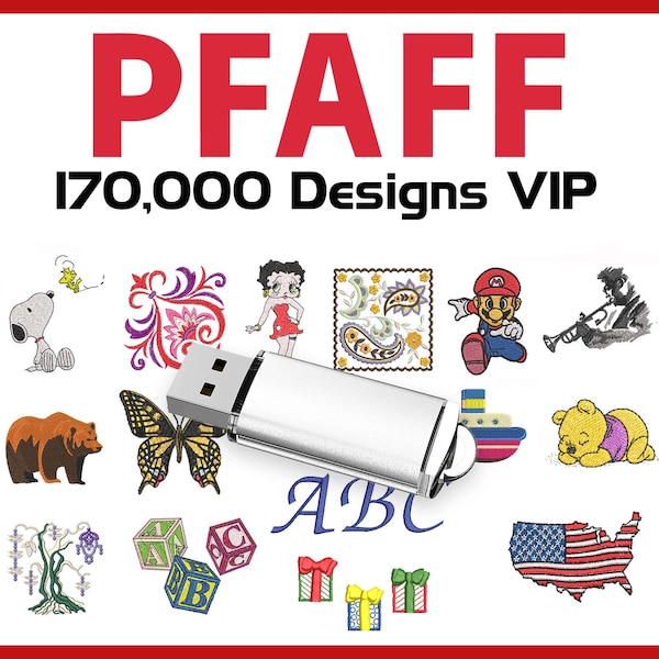 Machine Embroidery Designs Collection PFAFF on USB - over 170,000 embroidery files in VIP file format also compatible with Viking, Husqvarna