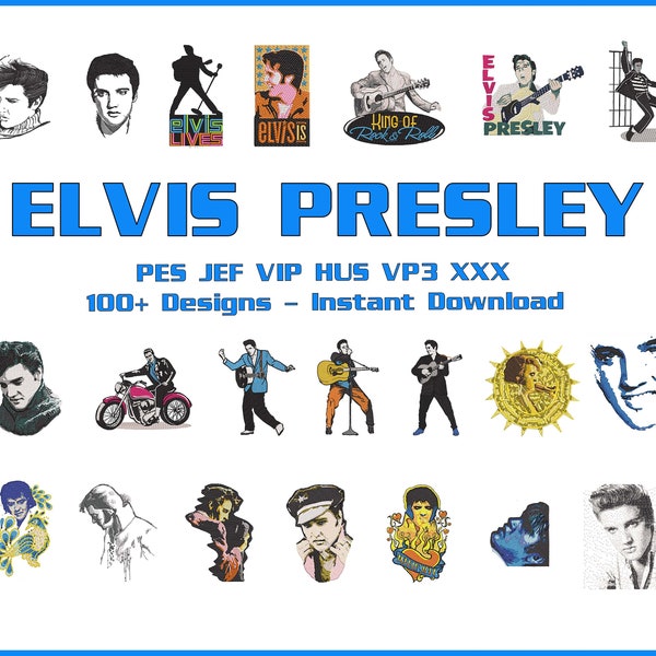 75 Elvis Presley Embroidery Designs - Various embroidery designs of Elvis including formats: pes, jef, vp3, hus, vip, xxx - Digital Download