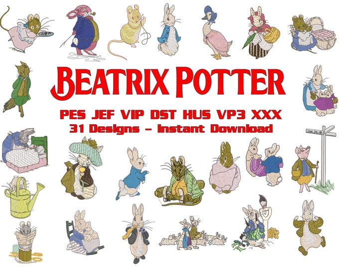 Beatrix Potter Embroidery 31 Designs, Peter Rabbit, Flopsy, Mopsy