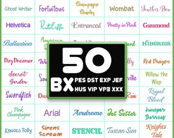 50 Embroidery Fonts Bundle: BX PES DST Machine Embroidery Alphabet (Download)
