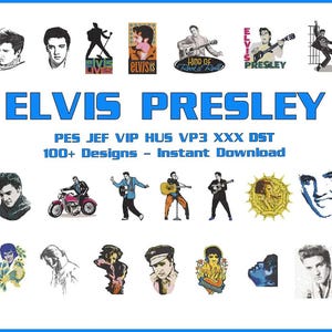 75 Elvis Presley Embroidery Designs: 4x4 5x7 Hoops (Digital Download)