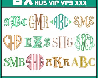 12 BX Embroidery Monogram Designs: Machine Embroidery Fonts Bundle Satin Stitch