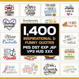 Diseños para máquina de bordar con frases divertidas e inspiradoras: disponibles en los siguientes formatos: pes, jef, vp3, dst, exp, hus, xxx