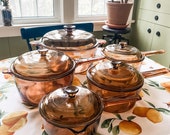 Vintage 1970s 10pc Pyrex Visions CorningWare Cookware pot set, excellent condition