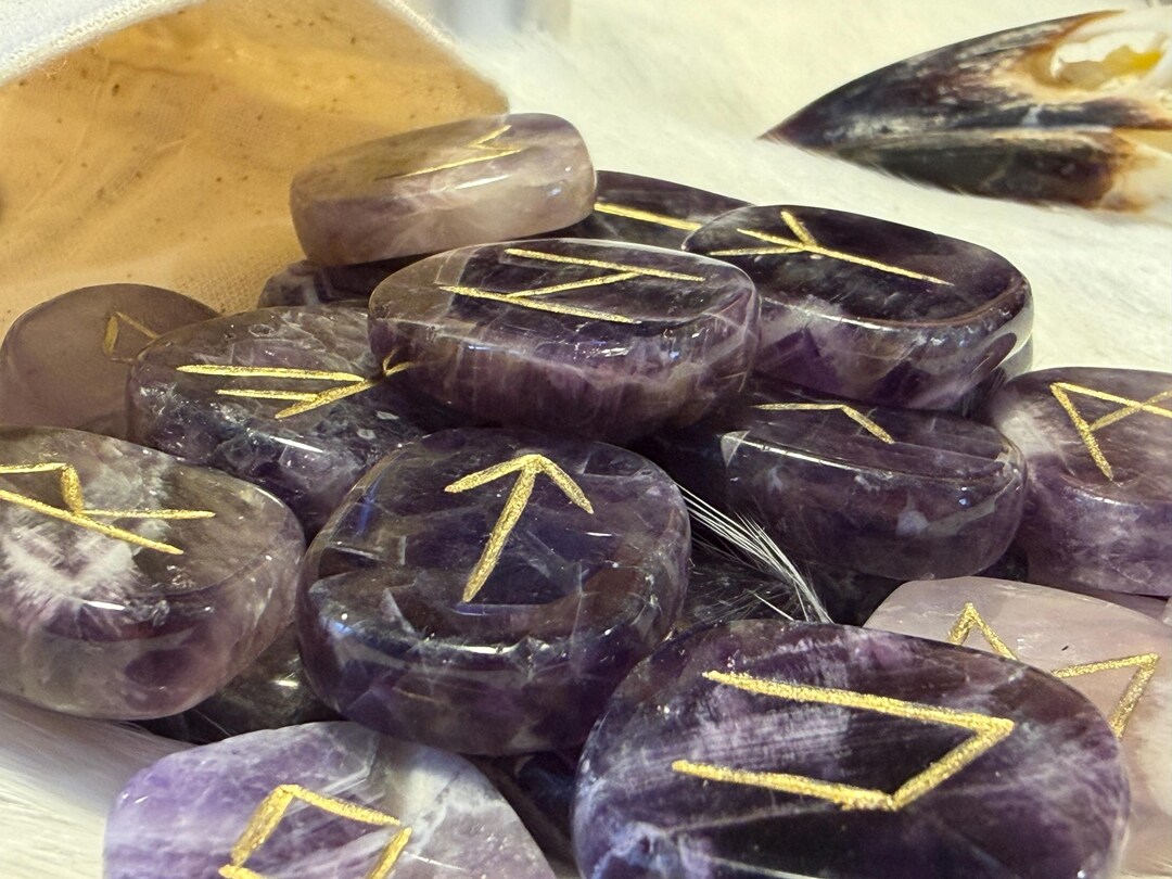 Genuine Amethyst Elder Futhark Rune Set (including Linen Pouch and ...