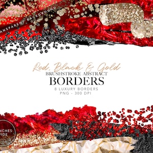Red and Gold Glitter Border Clipart: Metallic Digital Frames (PNG)
