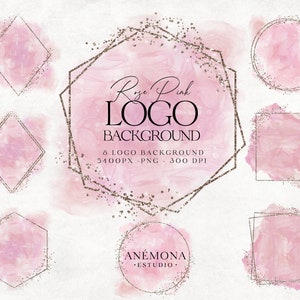 Różowy clipart akwarelowy - Złoty brokat clipart - Logo Pink Beauty - Logo złotej ramki z brokatem - Tło logo - PNG Natychmiastowe pobranie