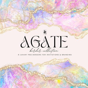 Unicorn Agate Borders PNG Clipart, Holo Marble and Gold Glitter Veins Borders for Invitations, Branding, Design Cards, Digital download
