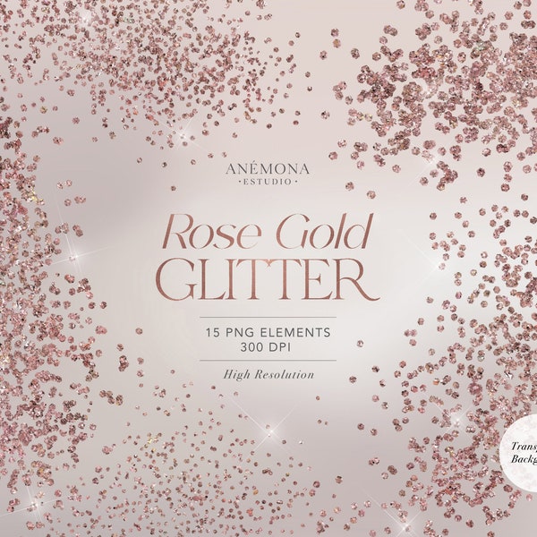 Rose Gold Glitter ClipArt, Rose gold glitter overlays,  rose gold Shimmer, Confetti Overlay, sparkling glitter, commercial use