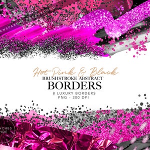 Hot Pink und Schwarz Border Clipart - Fashion Glitter Border - Metallische Kanten - Pink und Schwarz Digital Glitter Rahmen
