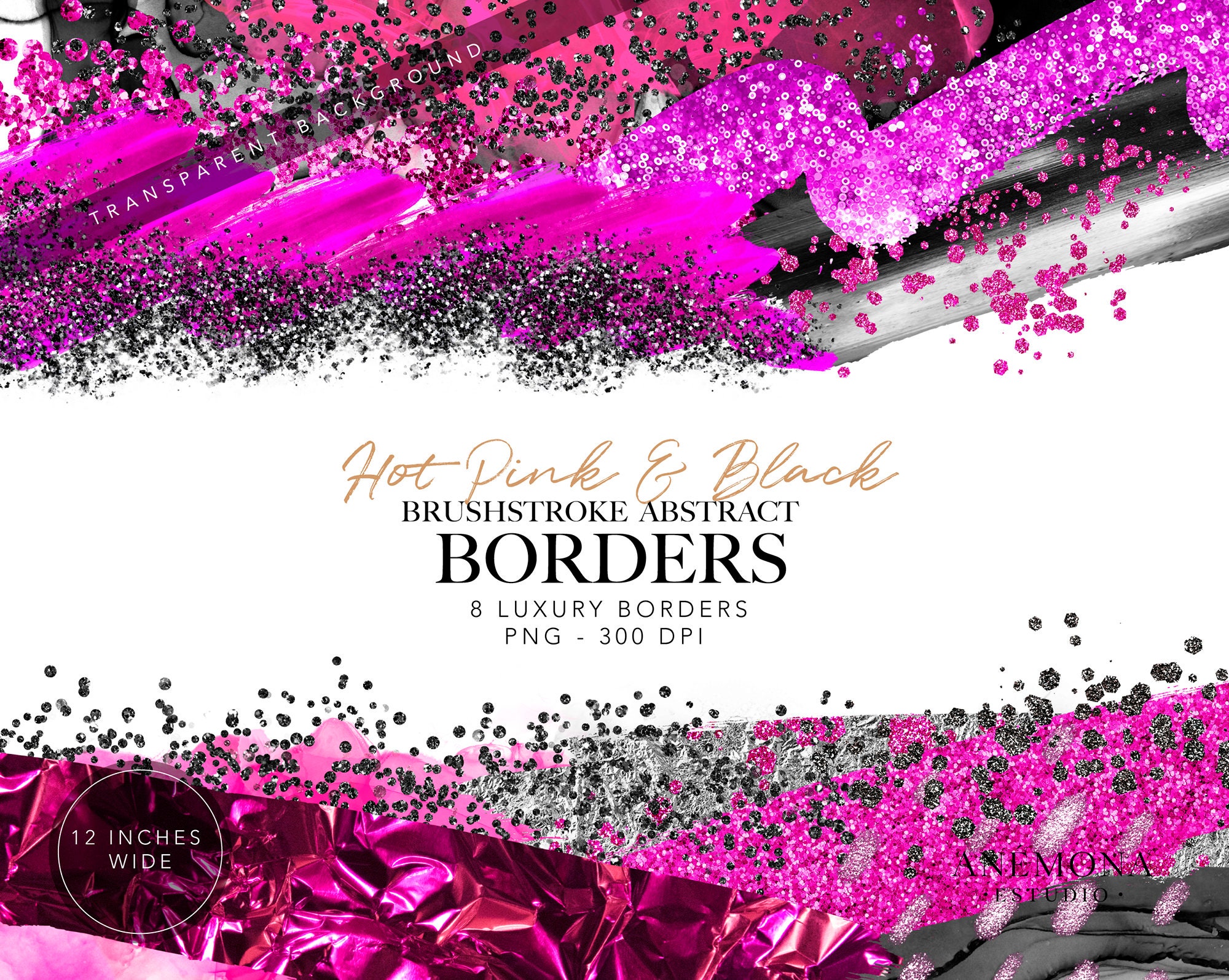 Hot Pink and Black Border Clipart Fashion Glitter Border Etsy