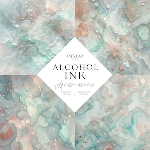 Aquamarine Alcohol Ink Pattern, liquid paint textures, Elegant and Glamorous Shimmer Backgrounds, Alcohol Ink Digital Papers Sublimation