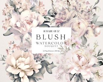 Clipart Blush aquarel bloemenboeket: digitale png-collectie