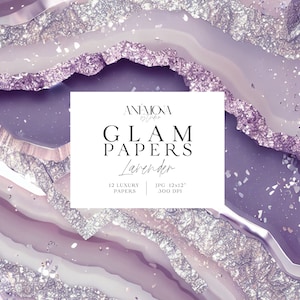 Carta digitale glamour con glitter scintillanti color lavanda, texture di quarzo geode di marmo agata metallizzata, sfondi digitali di lusso