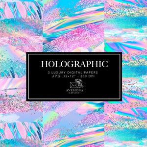 Digitaal papier met holografische penseelstreek: iriserende glitter (12 x 12&quot; JPG)