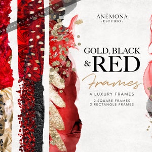 Red and Gold Frame Clipart: Glitter Border (Digital Download)