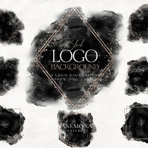 Black Watercolor Clipart: Gold Glitter Logo Frames (PNG, Instant Download)