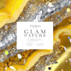 Gele sprankelende glanzende glitter glamoureus digitaal papier, metallic agaat marmer geode kwarts textuur, luxe digitale achtergronden
