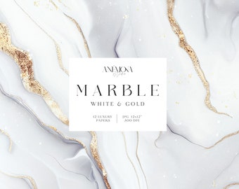 White and Gold marble digital paper, Marble paper, gold marble, marble background, gold veins, instant download for commercial use