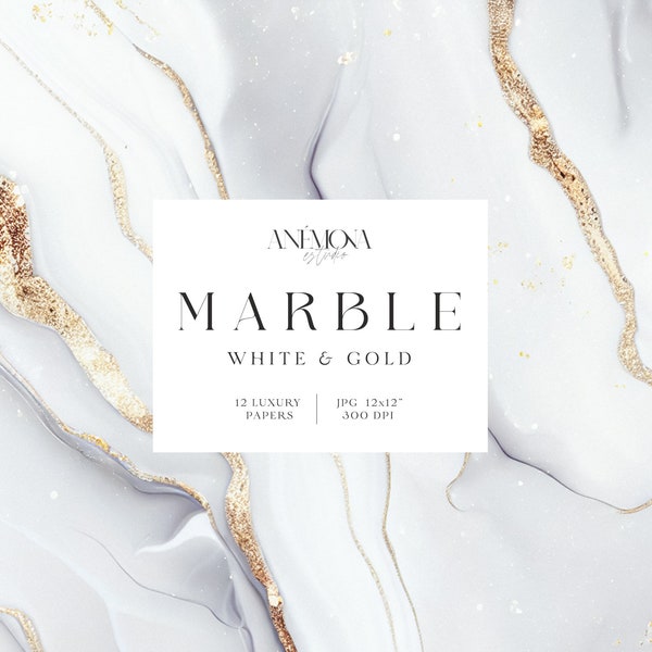 White and Gold marble digital paper, Marble paper, gold marble, marble background, gold veins, instant download for commercial use