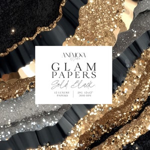 Papier numérique glamour noir doré, paillettes brillantes scintillantes, texture de quartz géode de marbre agate métallique du nouvel an, arrière-plans numériques de luxe