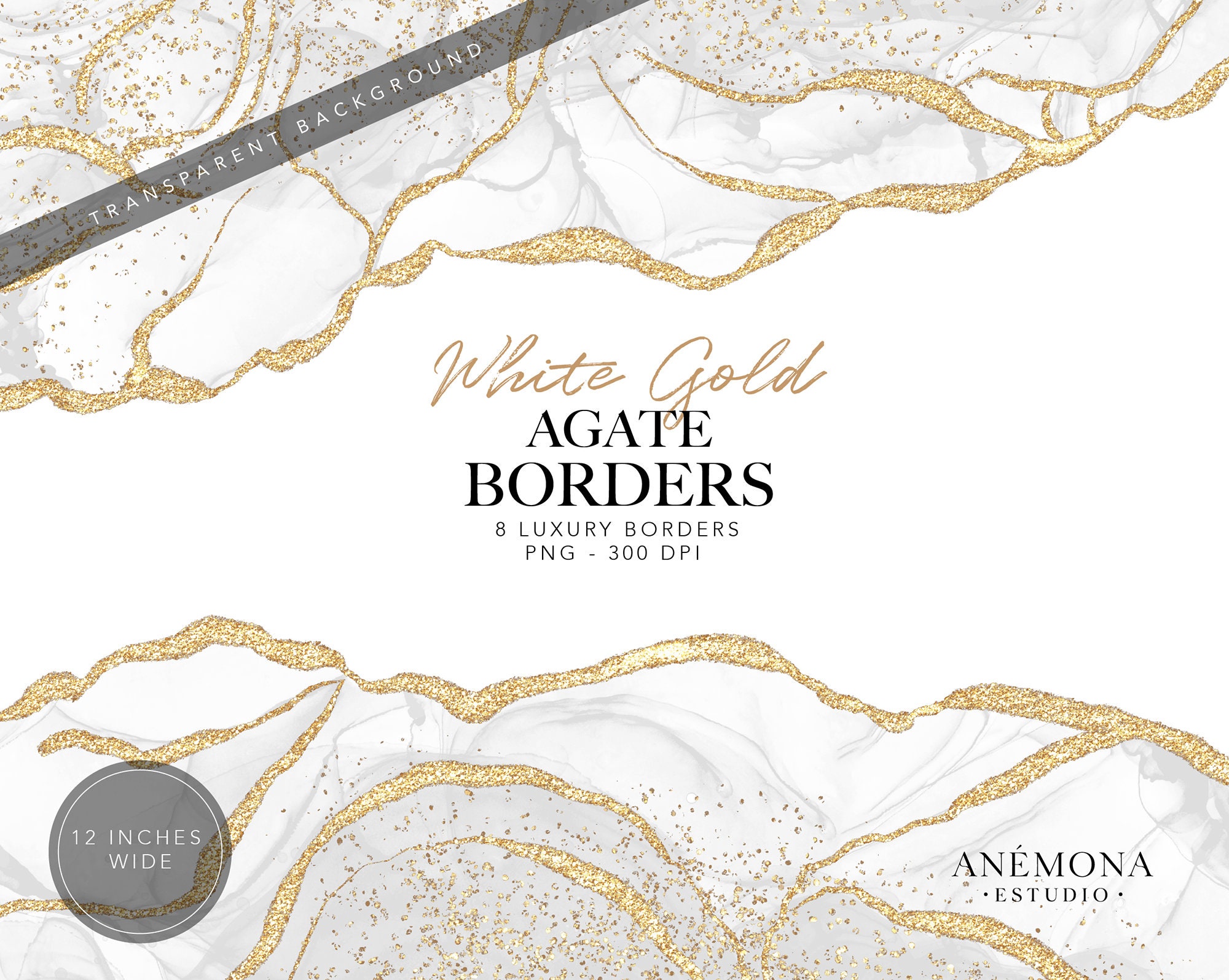 White Agate Borders Clipart Crystal Geode Clipart Gold - Etsy