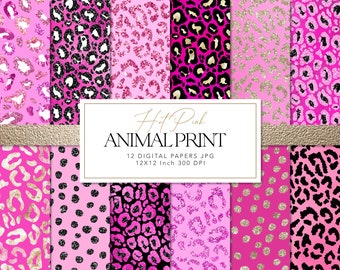 Pink Leopard Print Digital Paper: Seamless Cheetah Patterns (Commercial Use)