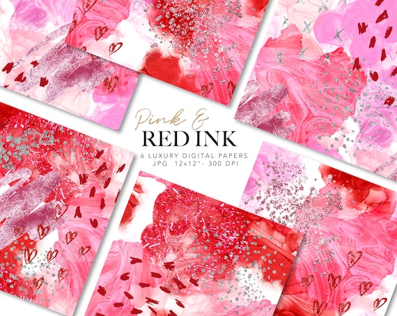 Valentines seamless Paper, Abstract Watercolor, Digital Pink & Red Alcohol Ink pattern, printable journal paper, scrapbooking