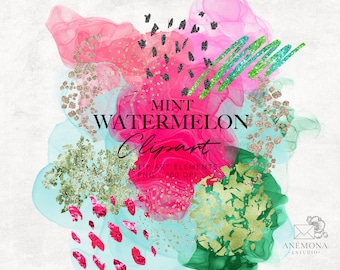 Watermelon Watercolor Clipart: Glitter & Foil Splash PNG (Instant Download)