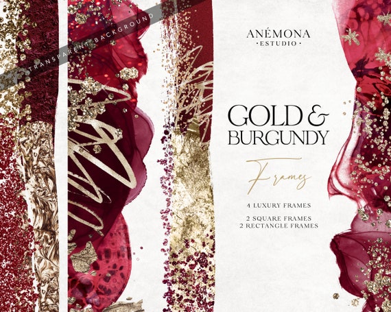 Burgundy and Gold Frame Clipart Burgundy Frame Digital - Etsy