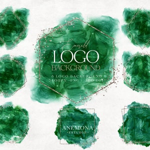 Szmaragdowy akwarelowy clipart - Złoty brokatowy clipart - zielone logo Beauty - Złote logo z brokatem - Tło logo - PNG Natychmiastowe pobranie