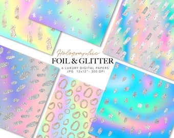 Holografisch Glitzer Digitales Papier: Schillernde Regenbogen Texturen (Digitaler Download)