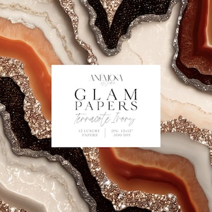 Carta digitale glamour con glitter scintillanti e brillanti in terracotta, texture di quarzo geode di marmo agata metallizzata, sfondi digitali di lusso