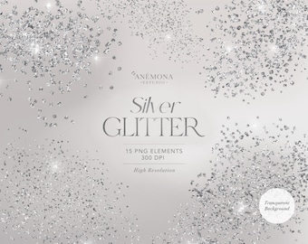 Silver Glitter Clipart: Shimmering Confetti Overlays (PNG, Commercial Use