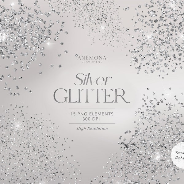 Silver Glitter ClipArt, silver glitter overlays, chunky glitter Silver Shimmer, Confetti Overlay, sparkling glitter, commercial use