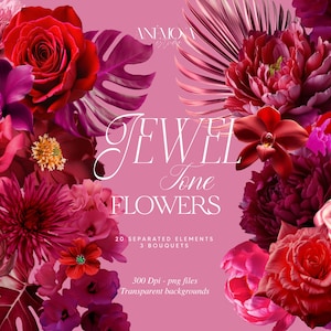 Clipart de flores rosa choque - Peônias flores rosa choque, Clipart floral Boho Fuchsia, Floral rosa, Clipart de flores magenta para decoração de casamento