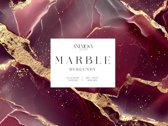 Burgundy Marble Digital Paper: Gold Vein Textures (12x12" JPG) (Digital Download)